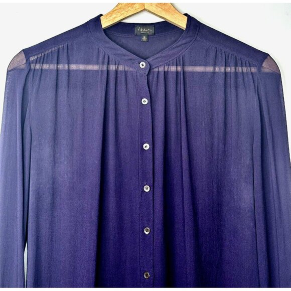 Aritzia Babaton Womens Blouse Silk Semi Sheer Button Up Shirt Purple Size XS - Picture 3 of 12